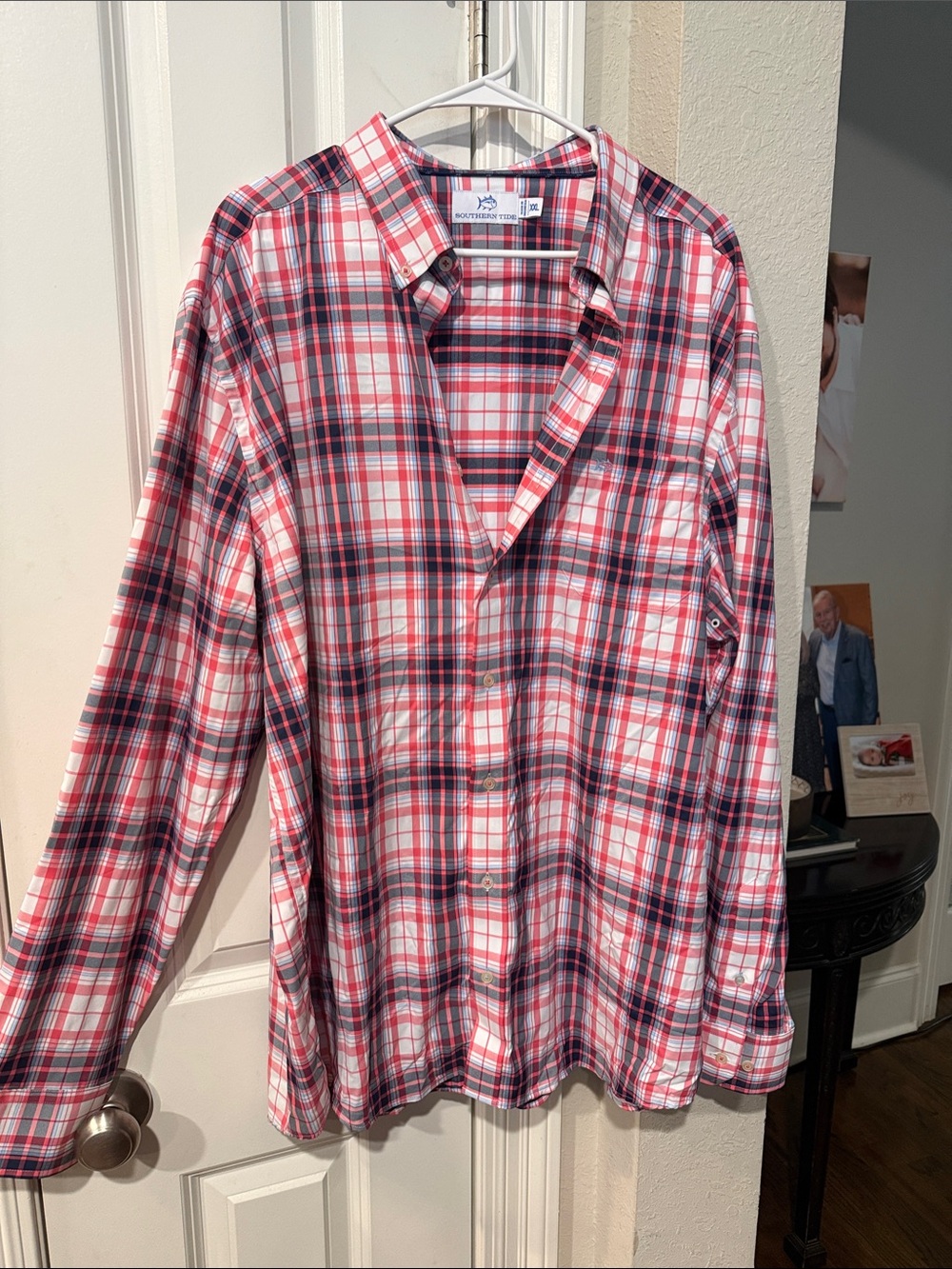 Southern Tide Men's Pink, White & Navy Plaid Button-Down Shirt